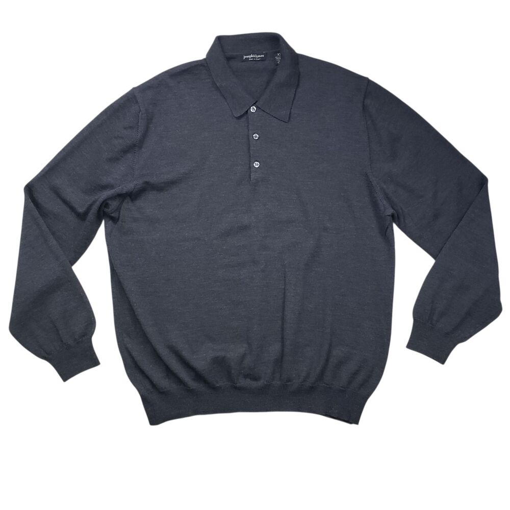 Joseph & Lyman Wool Polo Sweater Mens XXL 2XL Gray Knit Preppy Made in italy